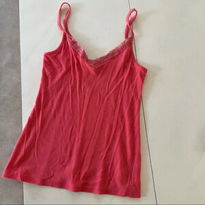 Orange Ribbed Lace-Trim Cami Tank Top Size Medium